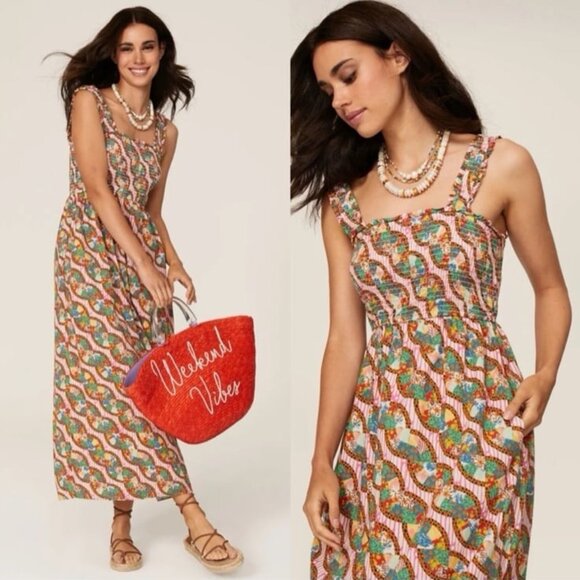 Rhode Maggie Smocked Patchwork Cotton Dress - Picture 1 of 8